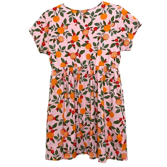 Lands End Girls Dress XL Pink Fruit Print Oranges Florida Vibes Vacation Spring - Picture 4 of 7
